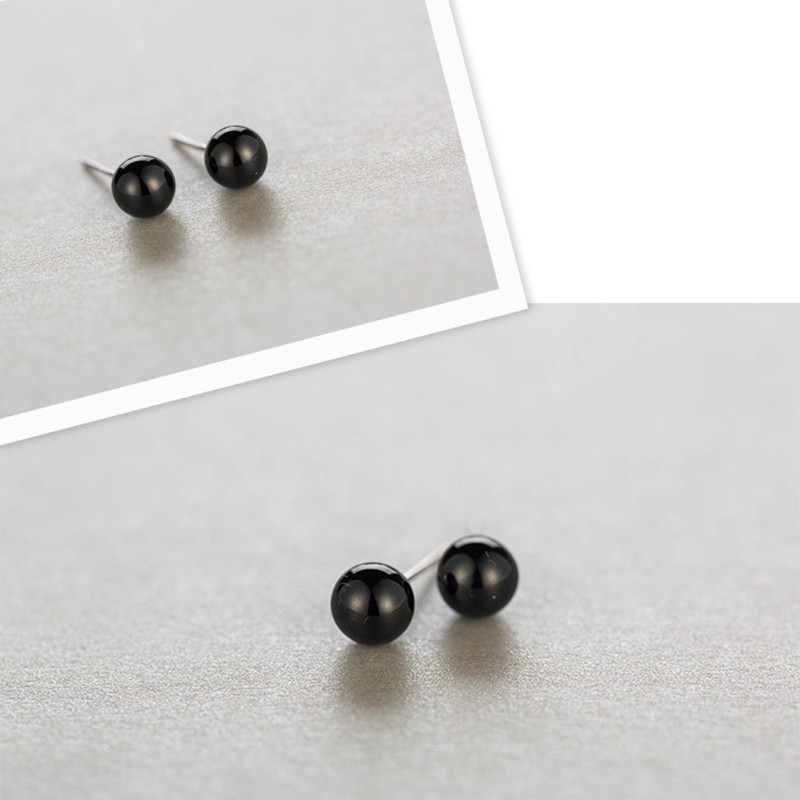 925 anting perak murni untuk wanita perhiasan mode obsidian retro