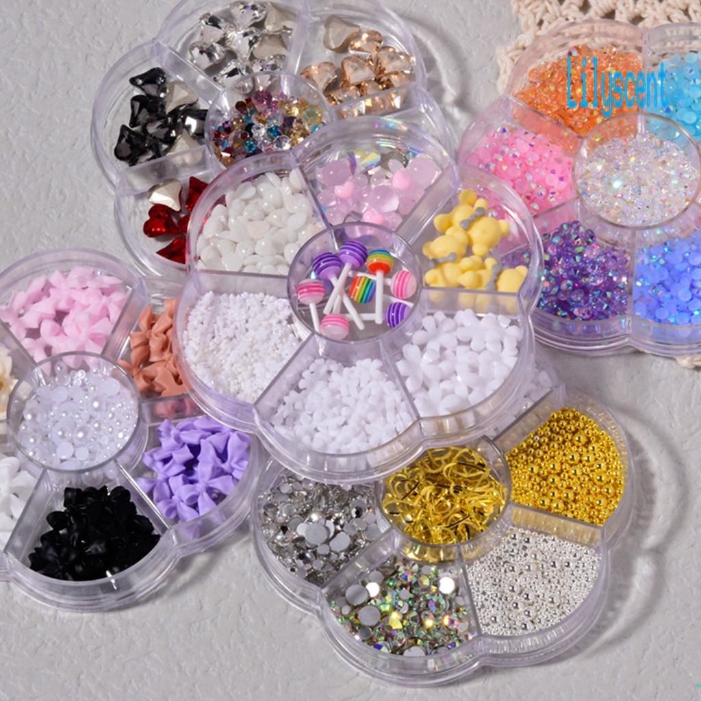 Lily 1 Kotak Manik-Manik Mutiara Imitasi Bentuk Pita / Beruang Untuk Dekorasi Nail Art DIY