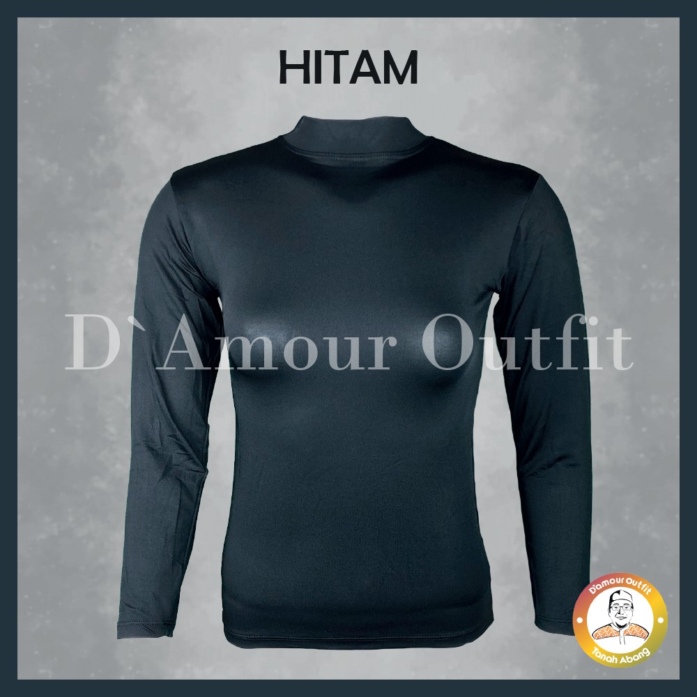 Manset Baju Wanita Dalaman Kebaya Iner Jumbo Lengan Panjang Polos Bahan Spandek Balon Licin Perempuan Hitam Warna Kulit Kaos Daleman Cewe Hijab Dewasa Anak Tangan Leher Kerah Turtle Neck Mangset Atasan Inner Cewek Big Size LD 120 140 Katun Premium