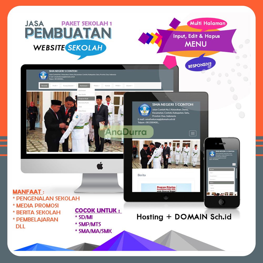 Jasa Pembuatan Website Sekolah Modern dan Responsive Free Domain SCH ID (Paket Sekolah 1)