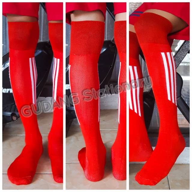 Kaos Kaki Futsal Dewasa Merah Strip Putih