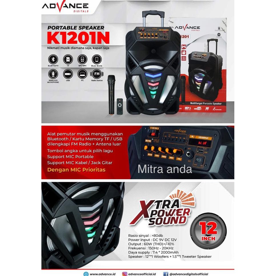 Speaker Aktif Portabel 12 Inch Advance K1201N Saharaksatria