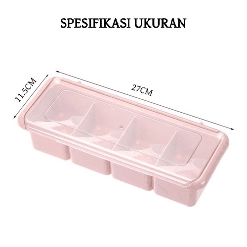 ANG KOTAK BUMBU DAPUR MODEL PANJANG 4 SEKAT FREE SENDOK MINI 4PCS / TEMPAT BUMBU 4IN1