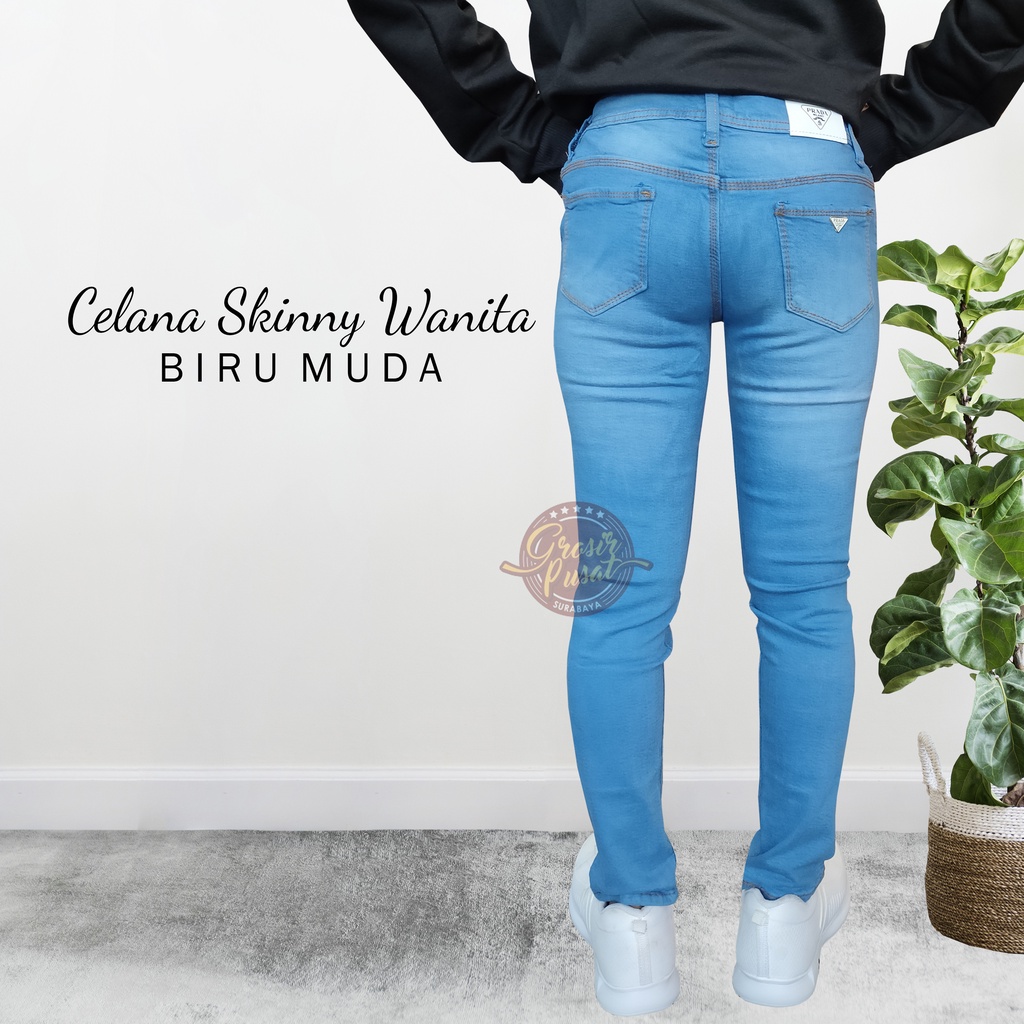 Celana Jeans Pensil Skinny Wanita Biru Muda Ice Blue 27 - 34