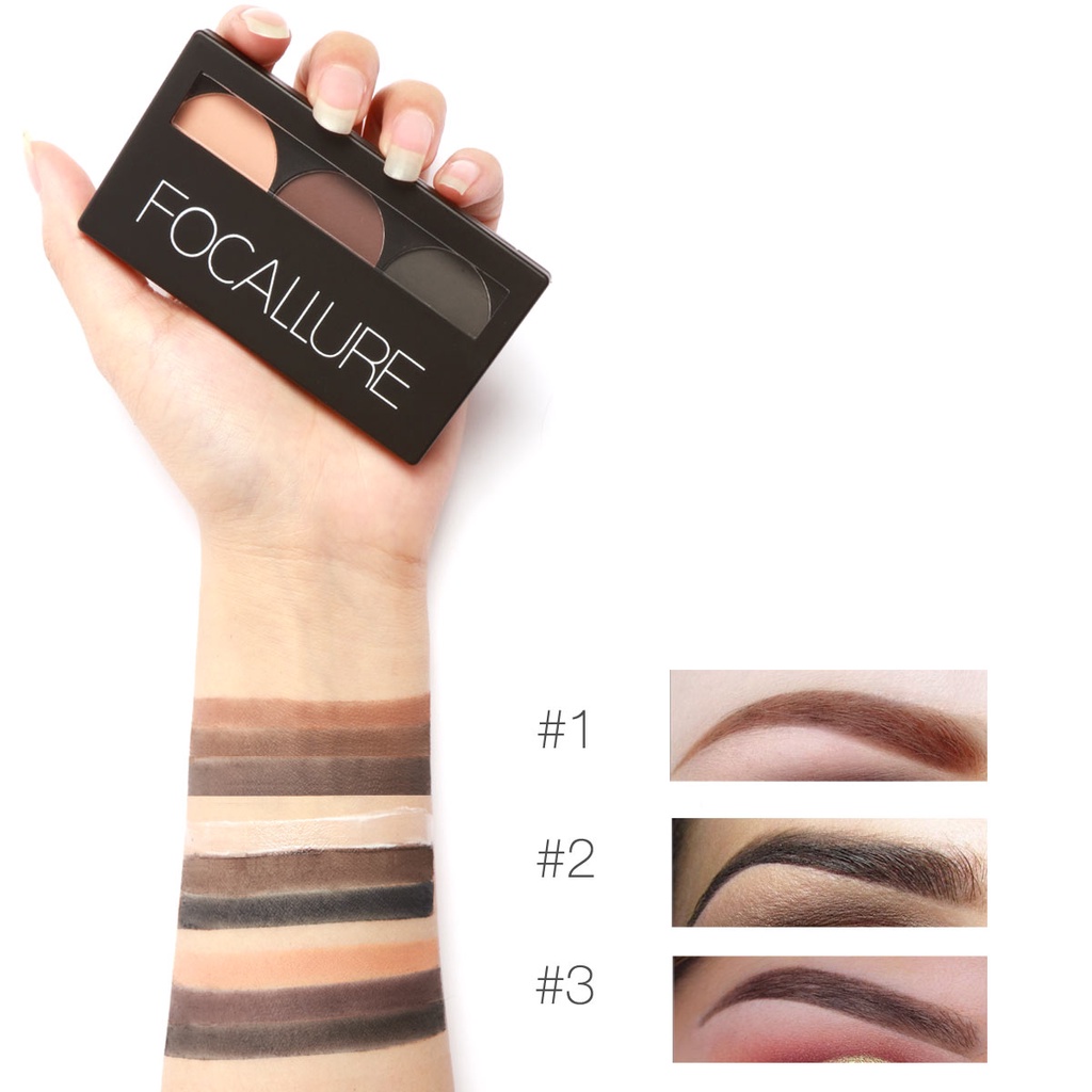 FOCALLURE 3-Warna Eyebrow Powder with Free Brushes (BPOM &amp; 100% ORI )