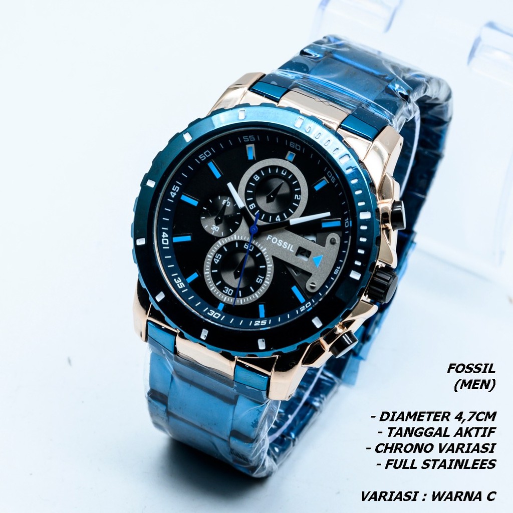 JAM TANGAN PRIA FASHION RANTAI BODY BULAT TANGGAL AKTIF CHRONO OFF