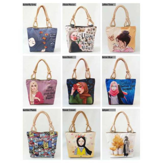 Tas Totebag Tali Sumbu Printing Gambar Hijaber Muslim Tas Totebag Tali Sumbu Printing Gambar Hijaber Muslim