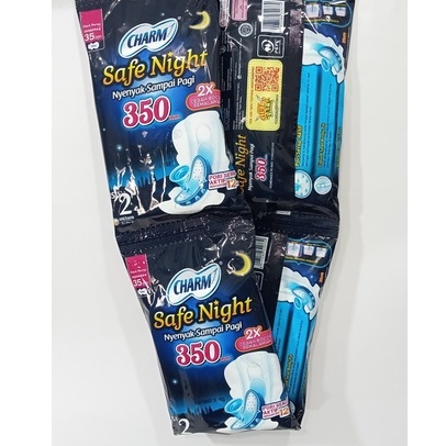 Zainosikon Charm Safe Night Isi 10X2 Pads Renceng Sachet Wing 35 Cm Pembalut Wanita Untuk Tidur