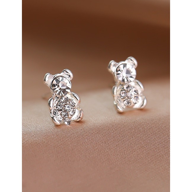 LRC Anting Tusuk Fashion Silver Gummy Bear Diamond Earrings K09603