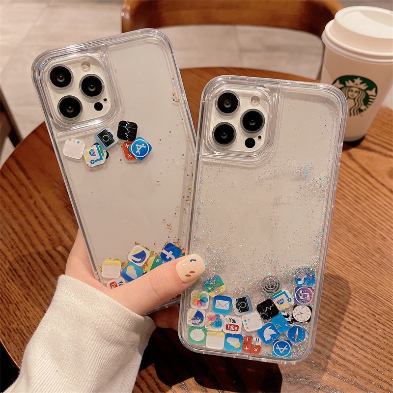 Soft case Transparan Desain Quicksand App Icon Untuk iPhone 13 Pro MAX 12 11 Pro MAX XS MAX XR X 7 + 8 Plus