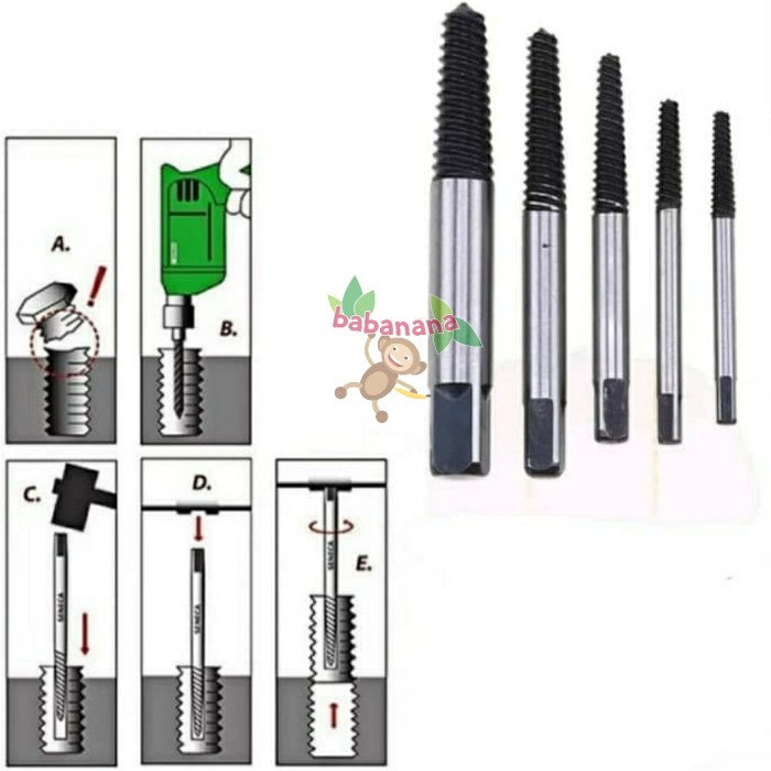 Bolt Extractor 5pcs screw extraction damaged tool kit diy remover