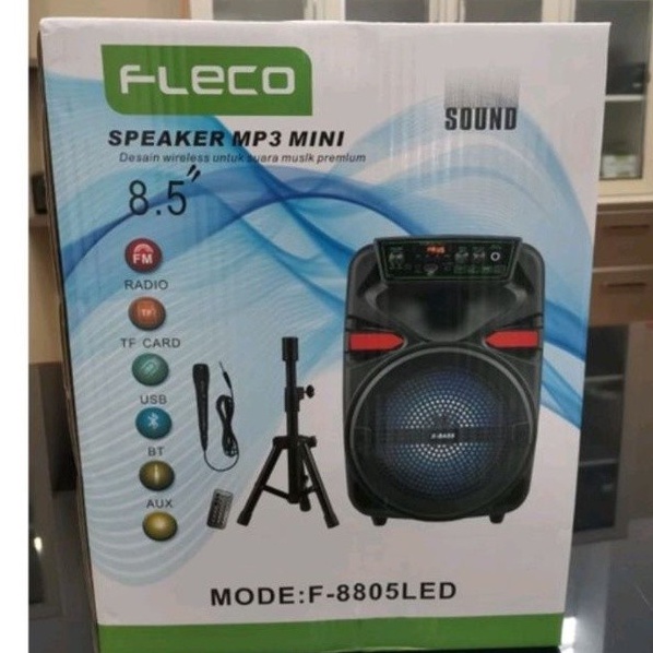 COD SPEAKER BLUETOOTH FLECO F-8805 LED 8.5 INCH X-BASS BONUS  MIC + STAND //SPEAKER KARAOKE F-8805 X-BASS// SALON AKTIF FLECO X-BASS F-8805