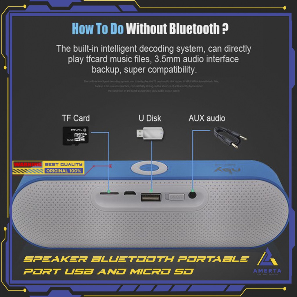 Speaker Bluetooth dengan Port USB Micro SD Slot