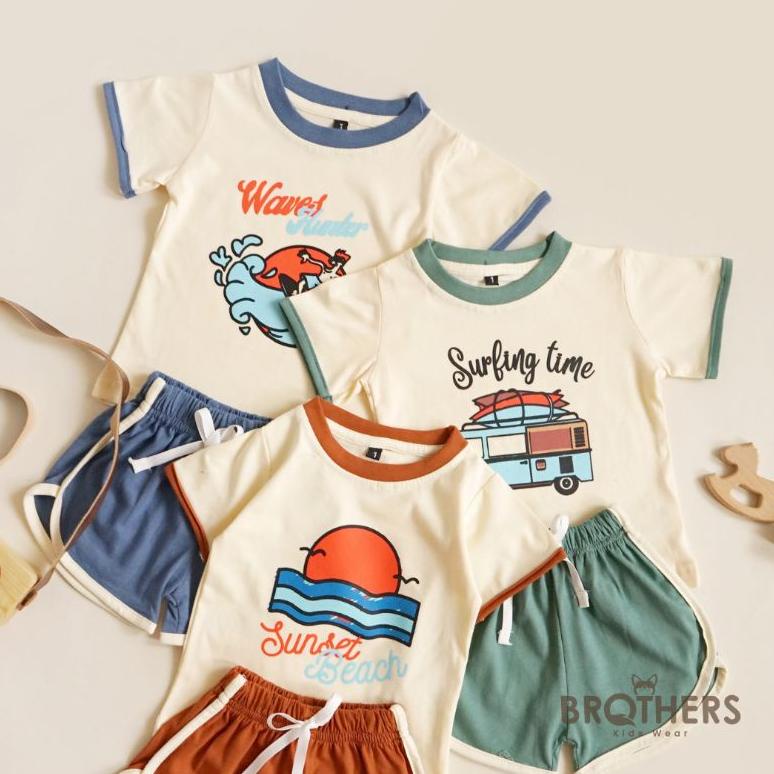 Surfing Set Baju Anak Setelan Anak Baju Pantai Anak Kaos Anak Setelan Kaos Anak Baju Retro Anak Baju