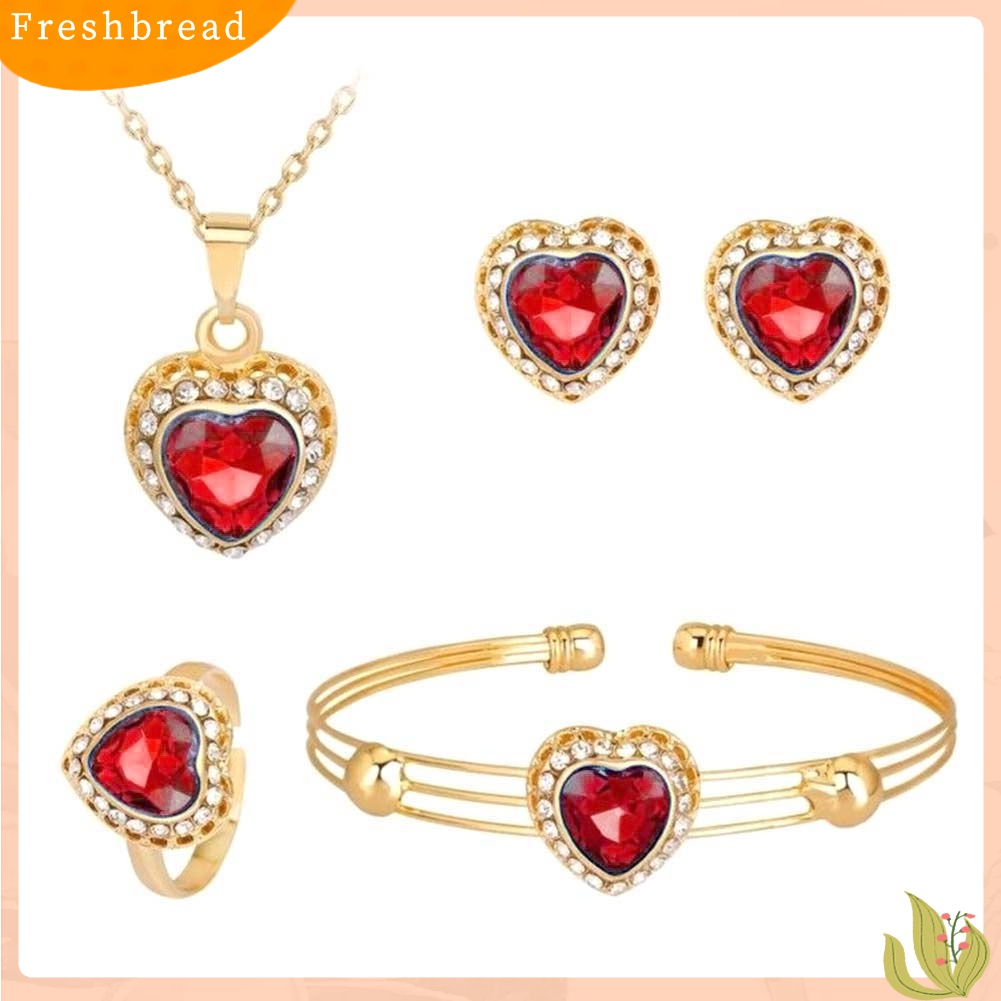 Terlaris Women Rhinestone Heart Pendant Necklace Earrings Ring Bracelet Jewelry Set Gift