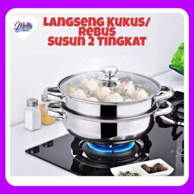 Langseng Steamer Pot Panci Kukus Rebus Serbaguna Susun 2 Tingkat