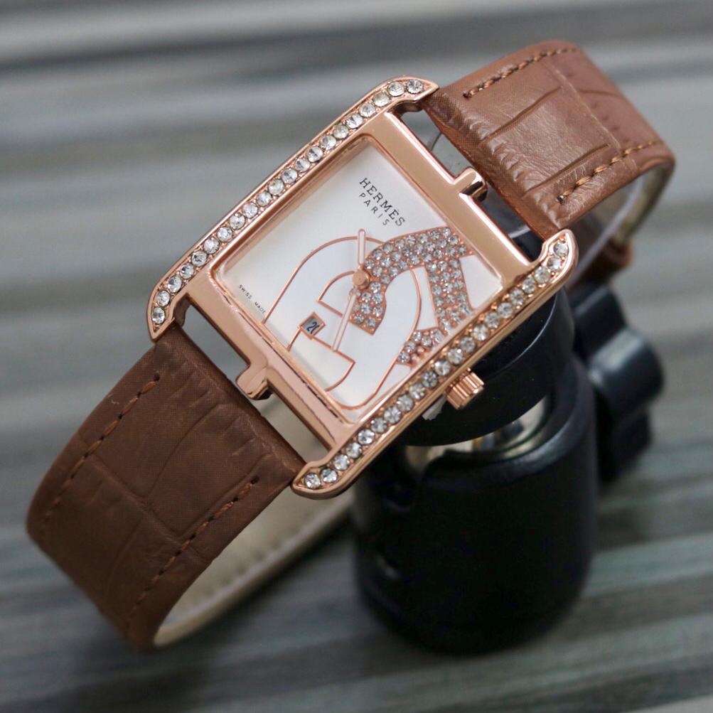 BEST SELLER JAM TANGAN WANITA HM O110 TALI KULIT PLAT MOTIF TANGGAL AKTIF DM 2.9CM FREE BOX &amp; BATERAI || JAM TANGAN FASHION WANITA JAM TANGAN CEWEK MURAH