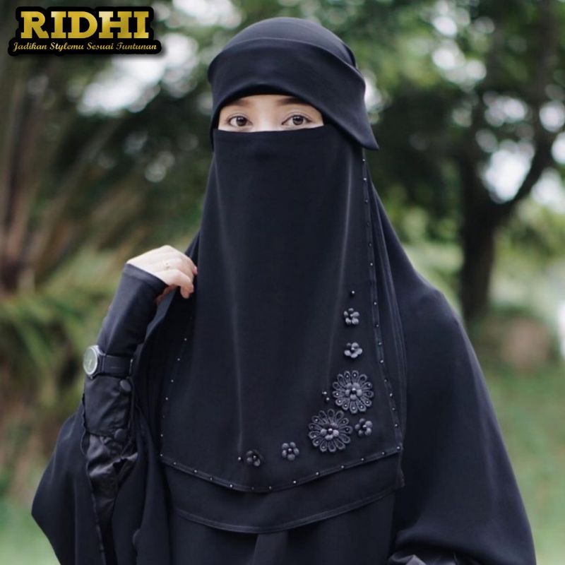 Cadar Niqab Niqob Bandana Poni berlin Bunga sifon Jetblack Galeri Ridhi