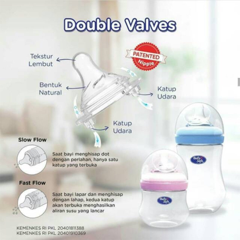 Baby Safe Milk Flow System 125ml atau 250ml 0m+ Botol Susu Bayi WideNeck Newborn