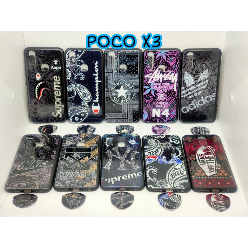 SOFTCASE POCO X3 BRANDED KOMBINASI BATIK KEREN CAKEP GLOSSY POP SOCKET