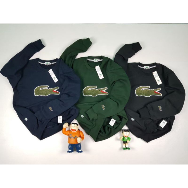 Crewneck CN Lacoste fuul tag katun bordir UNISEX pria wanita