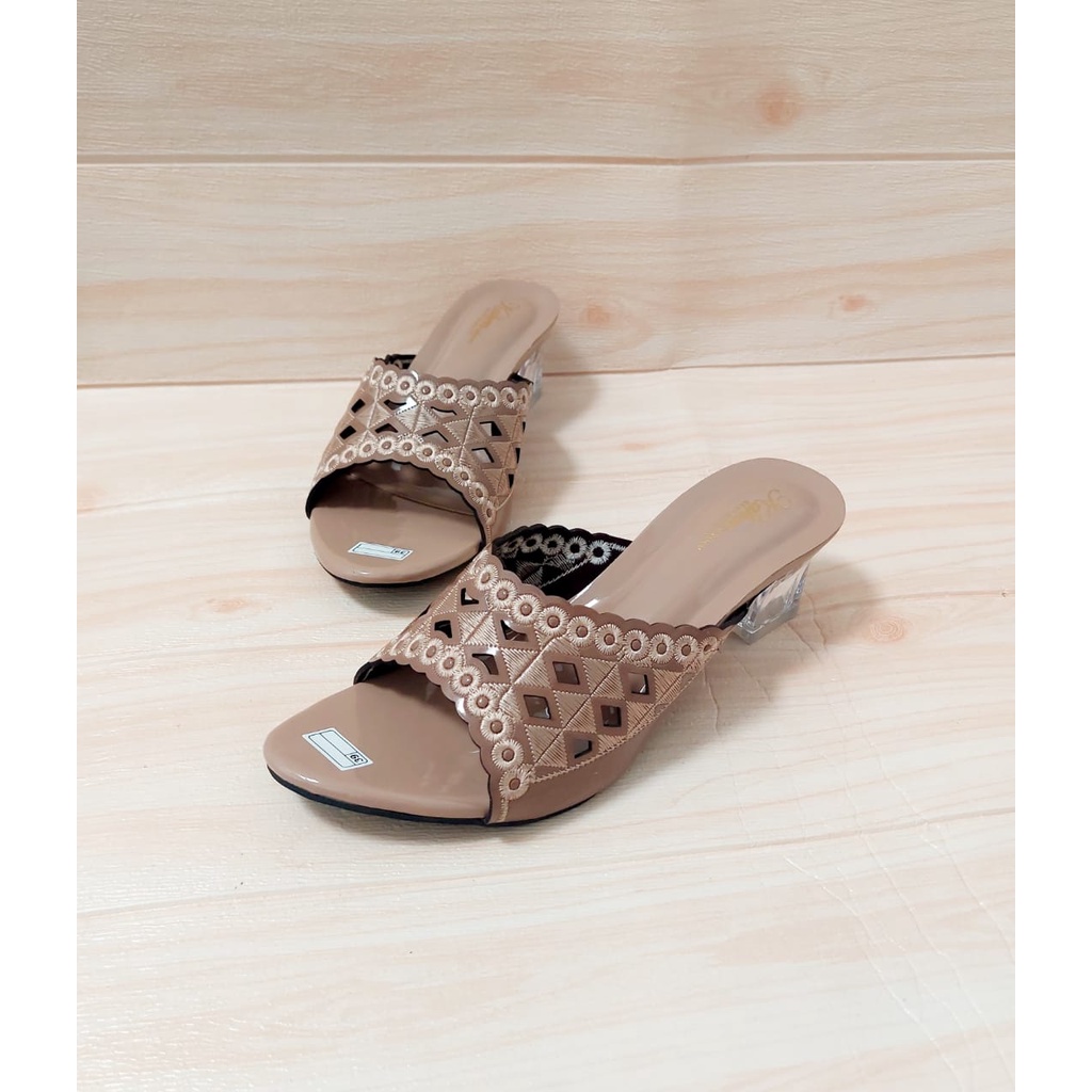 HOT SALE SANDAL PESTA MOTIF BORDIR HAK KACA 5 CM SANDAL ,SANDAL KONDANGAN