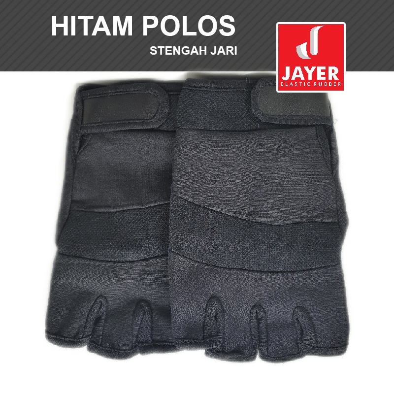 Sarung Tangan stengah jari cotton spandek / sarung tangan Motor Hitam Polos Half finger all Size