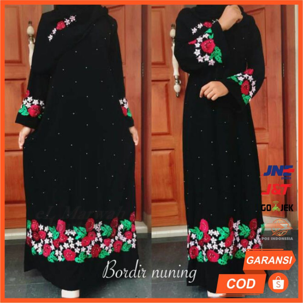Gamis Abaya Motif Bunga ABAYA HITAM eLMarwah AA15 jet black