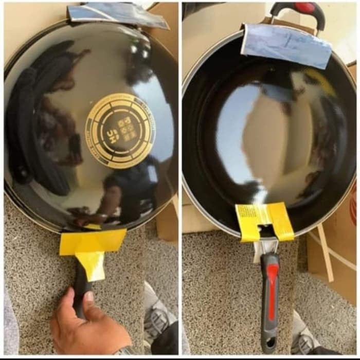 Enamel Gagang 34 Cm Wajan Penggorengan Anti Gores Wok Pan Anti Lengket