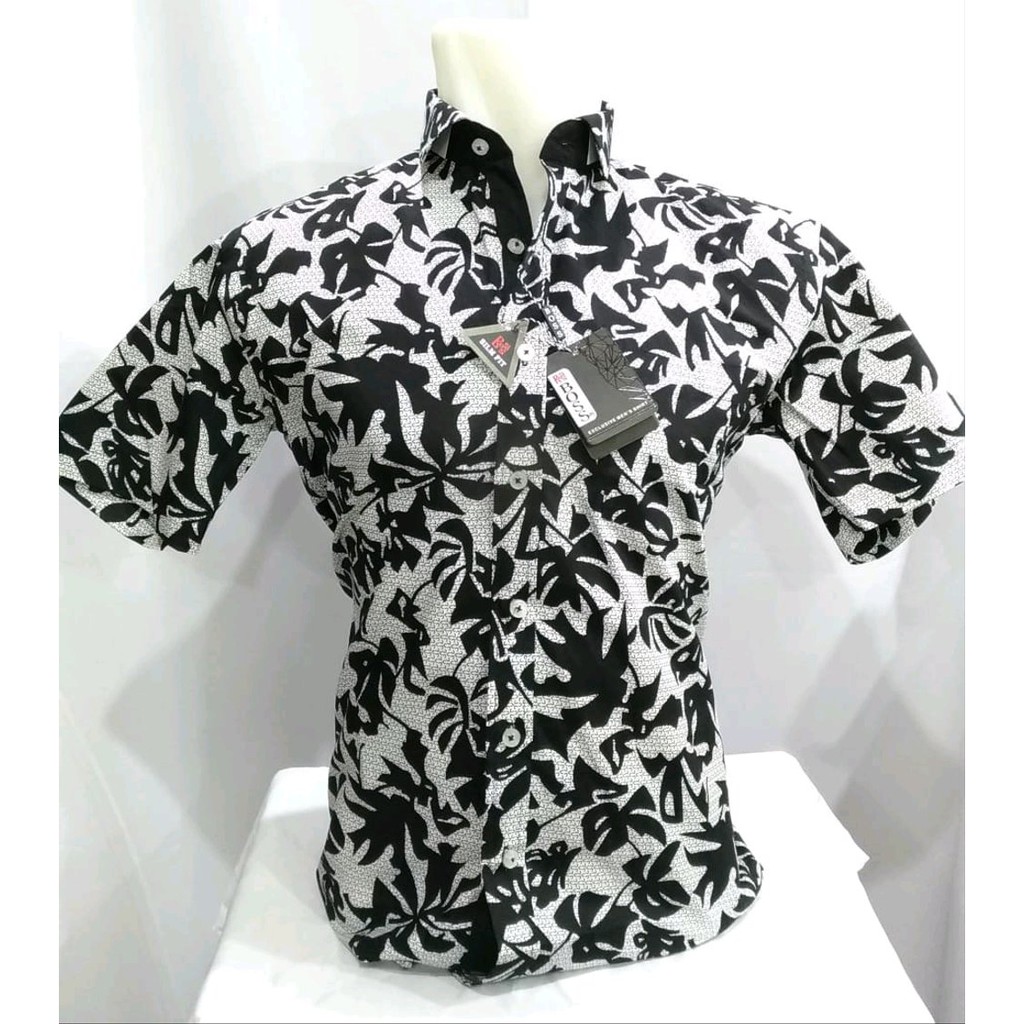 kemeja Boss motif Slim Fit pendek Motif daun sayur
