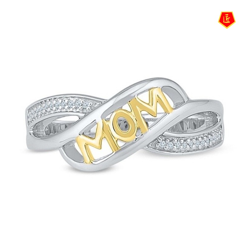 [Ready Stock]Creative Love Mom 925 Silver Ring 18K Gold Color Separation