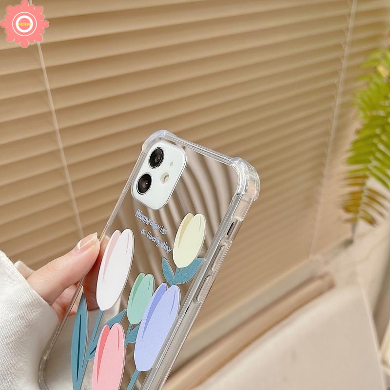 Soft Case Tpu Motif Bunga Tulip Dengan Cermin Untuk IPhone 12 13 11 Pro Max 7 8 11 7Plus 8Plus X XS Max XR SE 2020