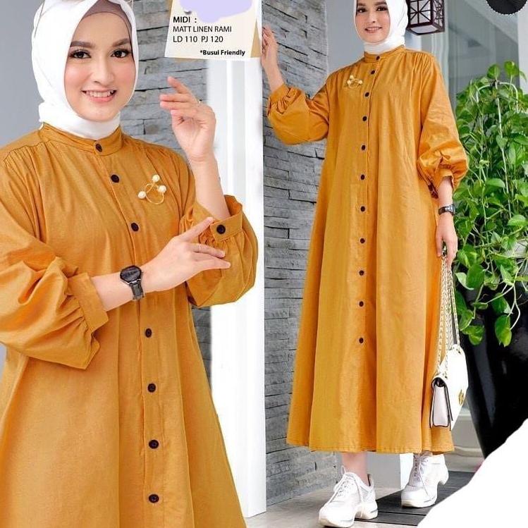 "BLI. 3335" QUEEN6464/PIYA MIDI DRESSDRESS KEKINIAN PAKAIAN WANITA DRES POLOS MASAKINI MIDI DRESS RE