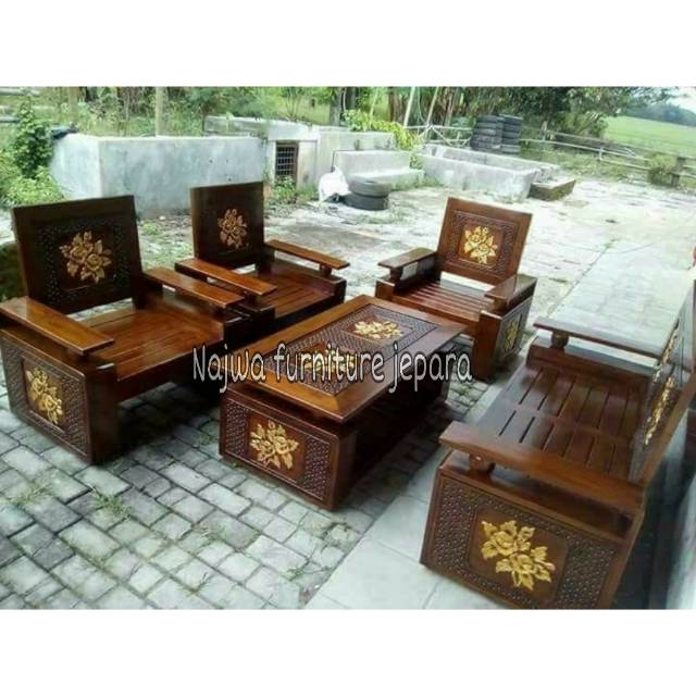 kursi tamu minimalis ukiran laci JATI