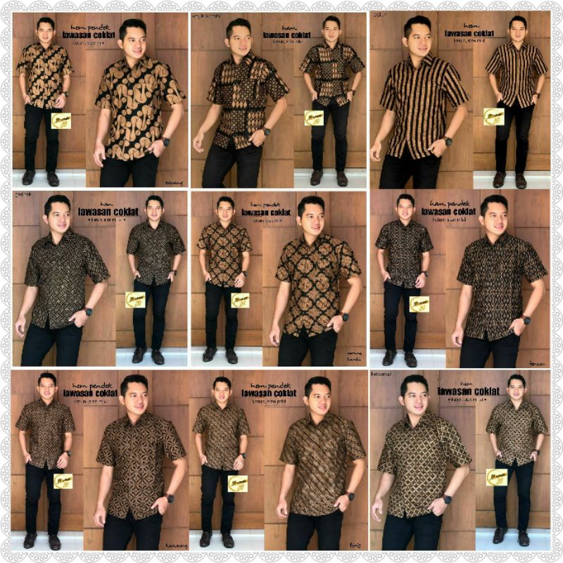 KEMEJA BATIK PENDEK LAWASAN COKLAT M L XL//KEMEJA KANTOR BATIK COKLAT