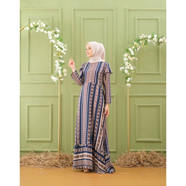 Ounadoutfit Dress Ritz salur wanita busui kekinian cantik / dress rayon motif / dress motif salur / homedress busui garis / baju muslim etnik