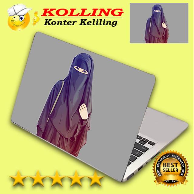 Garskin Laptop kartun muslimah grey background Skin Laptop Stiker Laptop