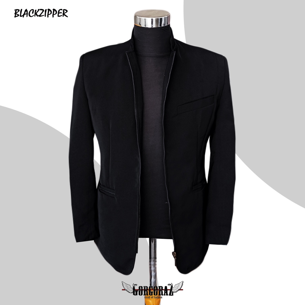 jasko beskap sleting odel korea slimfit hitam jas koko keren ori gorgoraz