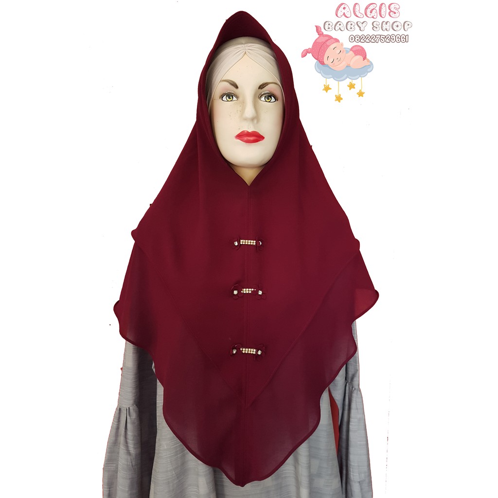 Khimar Ceruty 2 layer AULIA HIJAB Kancing Swarosky / Jilbab Cerruty / Khimar / Instan Khimar