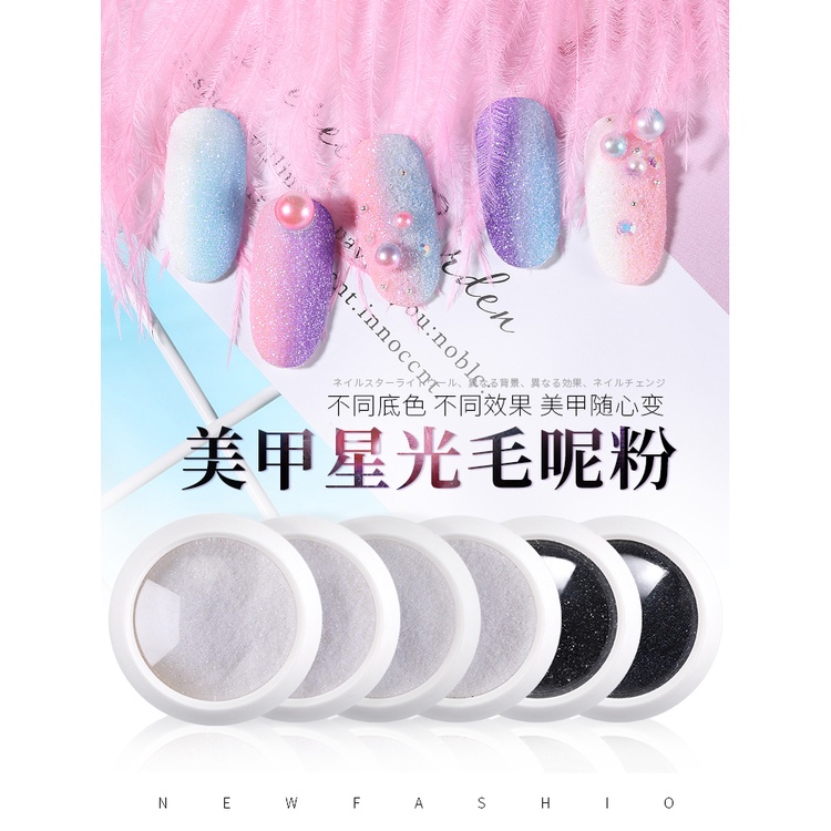 【 COD  Bludru nailart hiasan bubuk bludru hitam dan putih bubuk glitter nailart