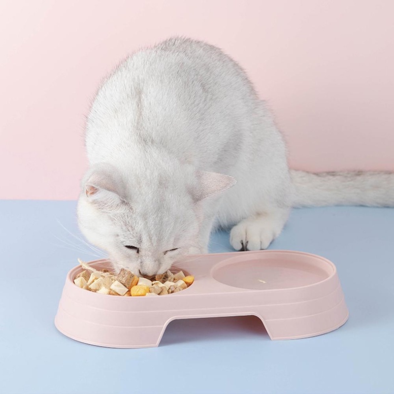 TEMPAT MAKAN Double Bowl Kucing Anjing Anti Semut Mangkok Makanan dan Minuman - Pet Doble Bowl Feeding Tray - Aksesoris Mangkuk Hewan Peliharaan Wadah Ukuran Besar - untuk Anak Kitten Puppy Murah Plastik Anti Tumpah