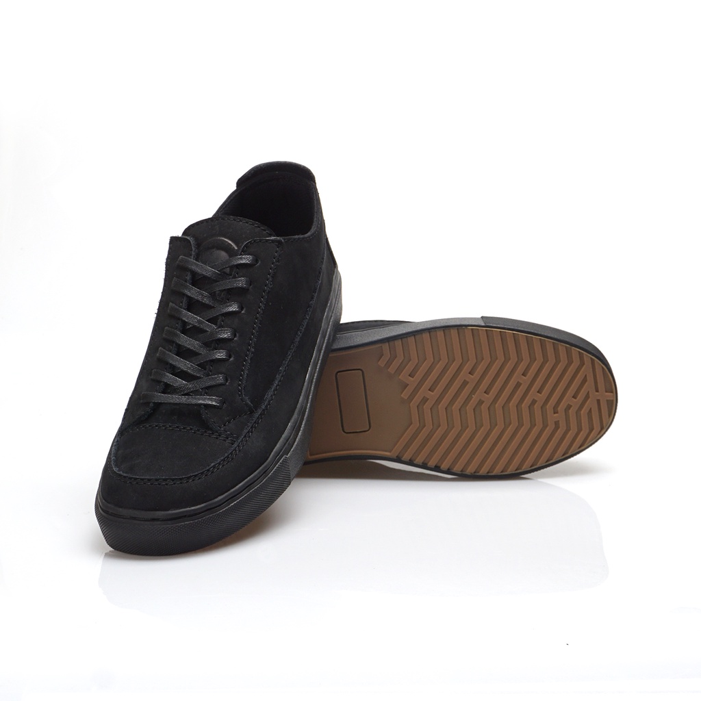 Olaf Full Black (Kulit Asli) - Sepatu Sneakers Pria Kulit Kasual Pria Santai Kuliah Kulit sapi asli - sneker Casual