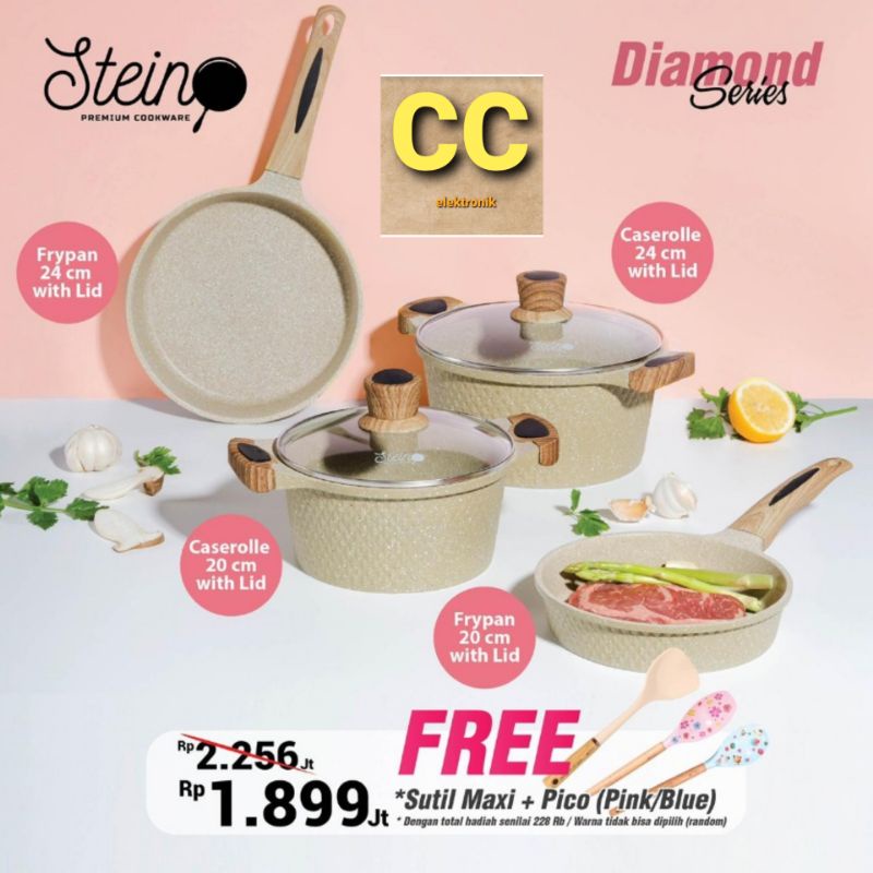 Paket Diamond Steincookware Stein Cook Ware Panci Wajan DIAMOND CASEROLLE FRYPAN free fryday/donut