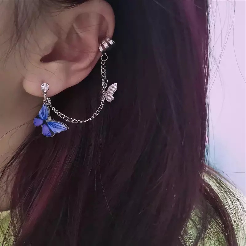 Anting Stud Kait Drop Bentuk Kupu-Kupu Biru Gaya Eropa Amerika Elegan Untuk Wanita