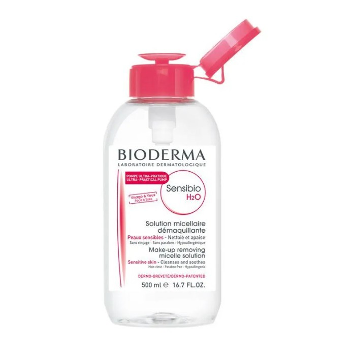 Bioderma Sensibio H2O Micellar Water 250ml &amp; 500ml Pump (Pembersih wajah make up sedang besar pink)