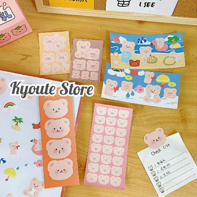

Sticker Sheet Cute Bear Scrapbook DIY Journal Planner Diary HP Art Dekorasi