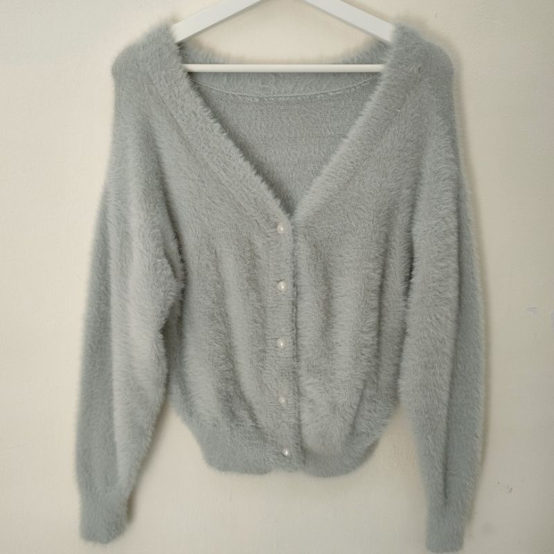Cardigan fuzzy crop branded
