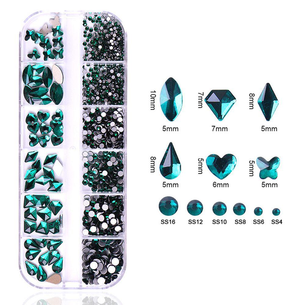 Agustina Nail Art Dekorasi Merah 12grid/kotak Biru 3D Warna-Warni Bor Kuku DIY Shiny Glitter Perhiasan Bulat Manik-Manik Flatback Berlian Imitasi