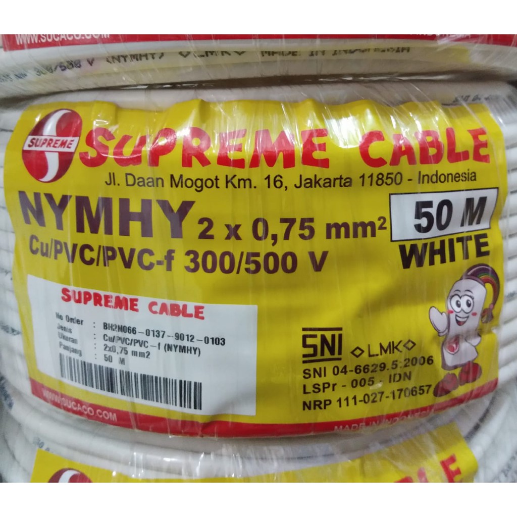 Kabel Supreme NYM HY serabut 2 x 0.75 METERAN kabel listrik instalasi