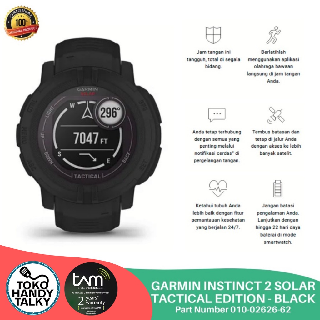 GARMIN SMARTWATCH INSTINCT 2 SOLAR TACTICAL EDITION - BLACK ORI TAM